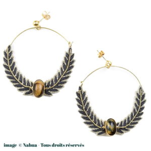 Boucles d'oreilles NAHUA Lorna - Carbone/Œil-de-tigre