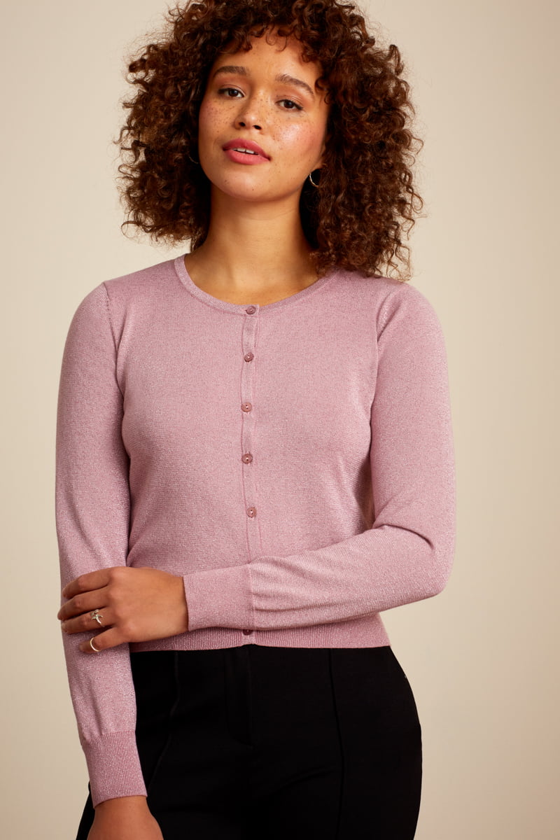 Cardigan à col rond King Louie LAPIS - Mauve pink – Image 2