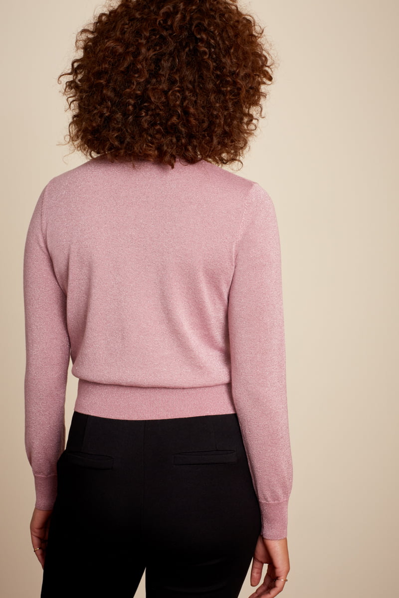 Cardigan à col rond King Louie LAPIS - Mauve pink – Image 3