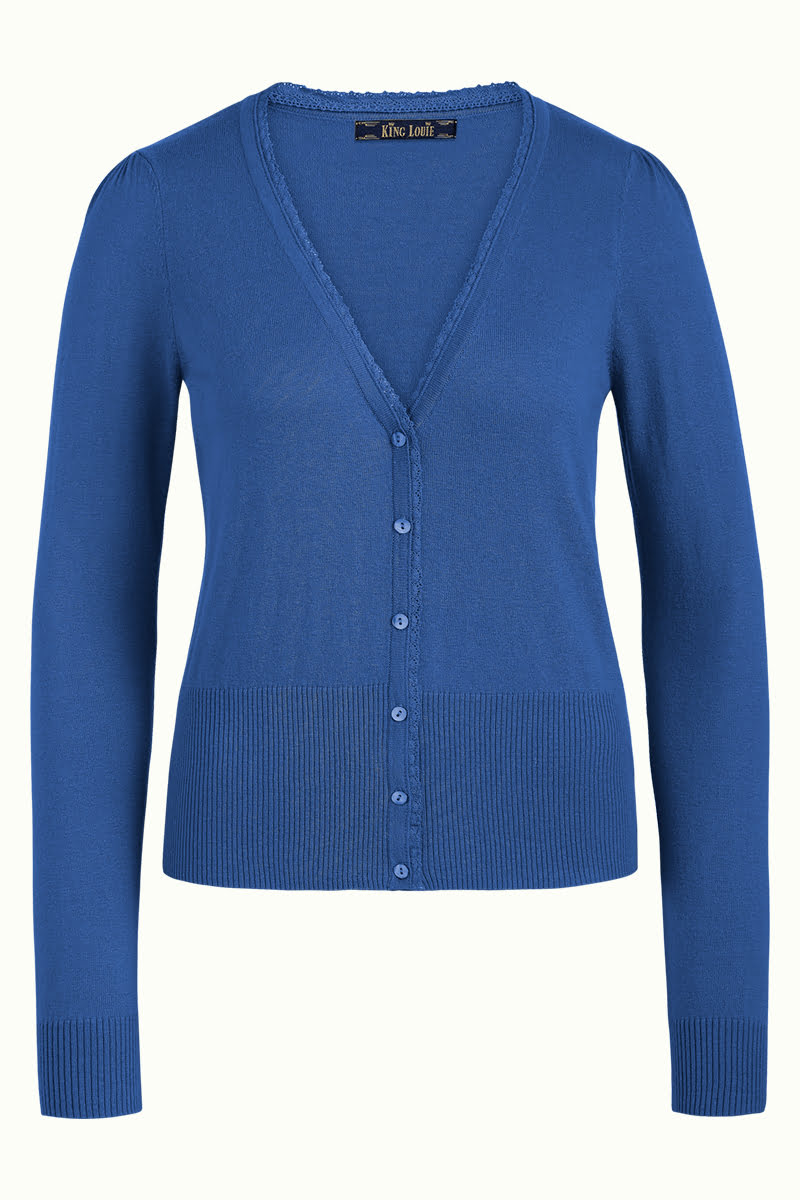 Cardigan King Louie col V Cocoon - Coloris bluestone blue – Image 4