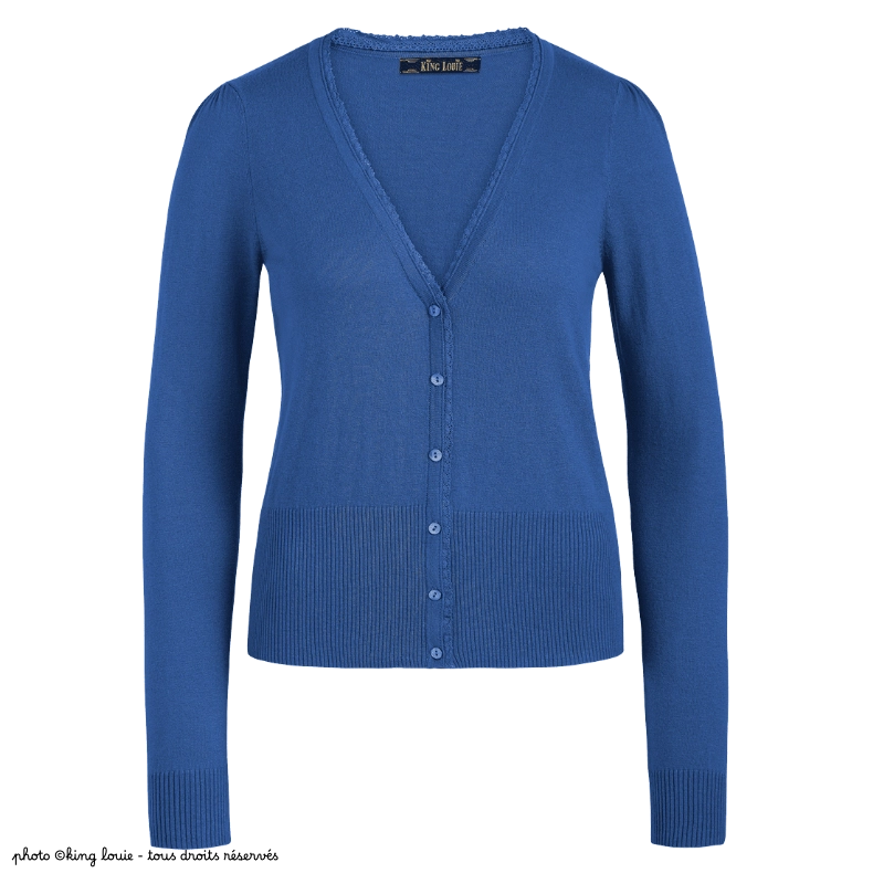 Cardigan King Louie col V Cocoon - Coloris bluestone blue