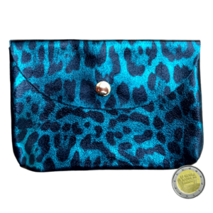 Pochette cuir à rabat LEOPARD 15 x 10 cm - Bleu