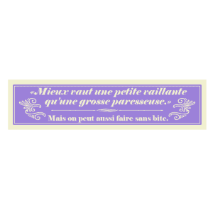 Autocollant 17x4 cm – Mieux vaut une petite vaillante qu’une grosse paresseuse. Mais on peut aussi faire sans bite.
