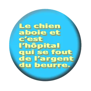 Badge 37 mm – Le chien aboie et c’est l’hôpital qui se fout de l’argent du beurre
