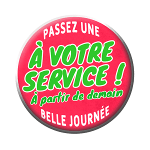Badge 37 mm – À votre service à partir de demain – Rose