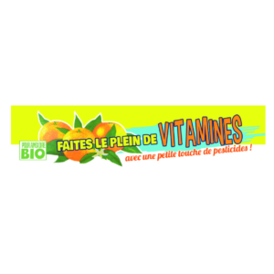 Autocollant 17x4 cm – Faites le plein de VITAMINES – Avec une petite touche de pesticides
