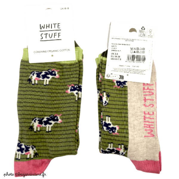 Chaussettes WHITE STUFF femme – Vaches et pâturages rayés – Image 2