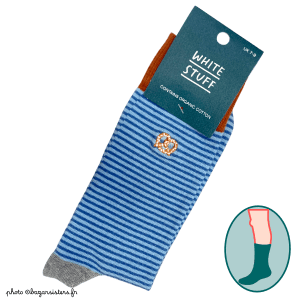 Chaussettes WHITE STUFF homme – Bretzel brodé/rayures