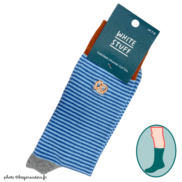 Chaussettes WHITE STUFF homme – Bretzel brodé/rayures