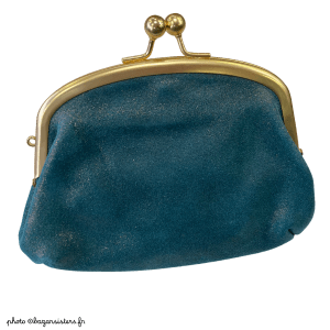 Portemonnaie à fermoir en cuir pailleté - Bleu canard
