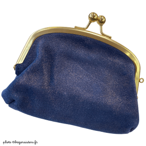 Portemonnaie à fermoir en cuir pailleté - Bleu nuit