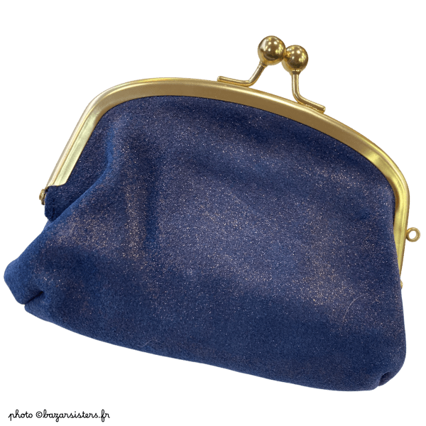 Portemonnaie à fermoir en cuir pailleté - Bleu nuit