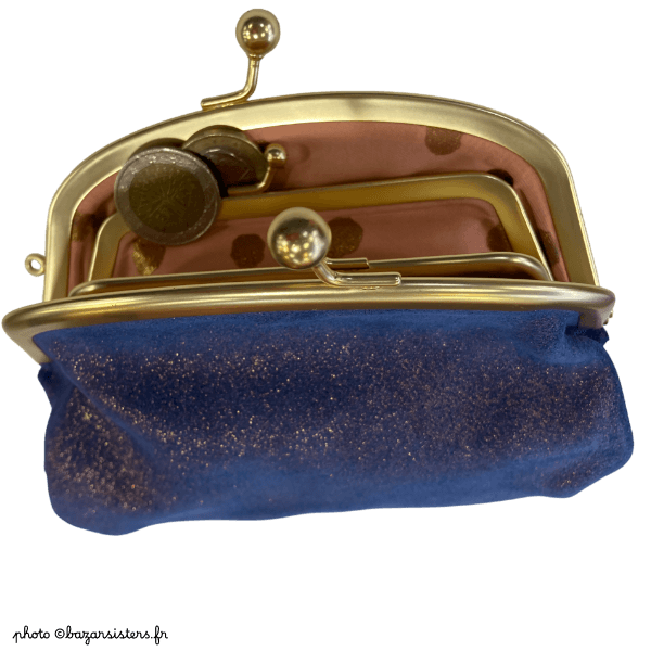 Portemonnaie à fermoir en cuir pailleté - Bleu nuit – Image 3