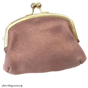 Portemonnaie à fermoir en cuir pailleté - Rose