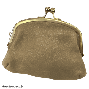Portemonnaie à fermoir en cuir pailleté - Camel