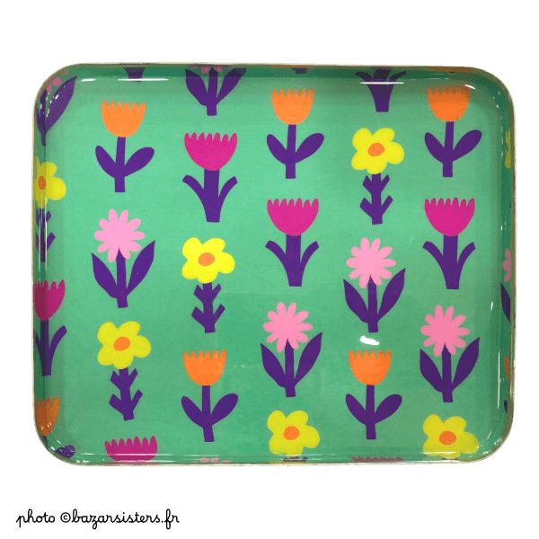 Plateau rectangulaire en émail - Flowerbed green