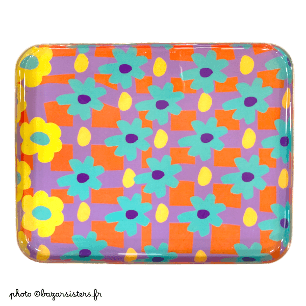 Plateau rectangulaire en émail - Naive flowers