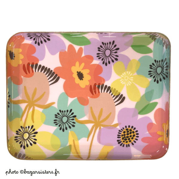 Plateau rectangulaire en émail - Crocus parade