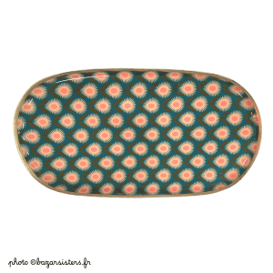 Plateau ovale en émail - Dahlia Blue-green
