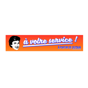 Autocollant 17x4 cm – A votre service - A partir de demain