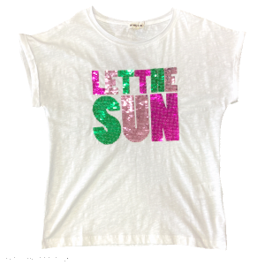 T-shirt MY HELLO JOY - LET THE SUN sequins fond blanc