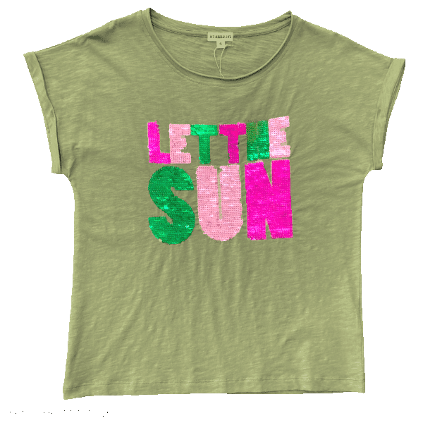 T-shirt MY HELLO JOY - LET THE SUN sequins fond kaki