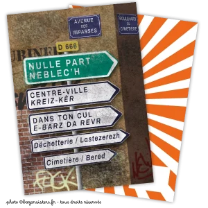Carte postale - Signalisation bilingue Français-Breton