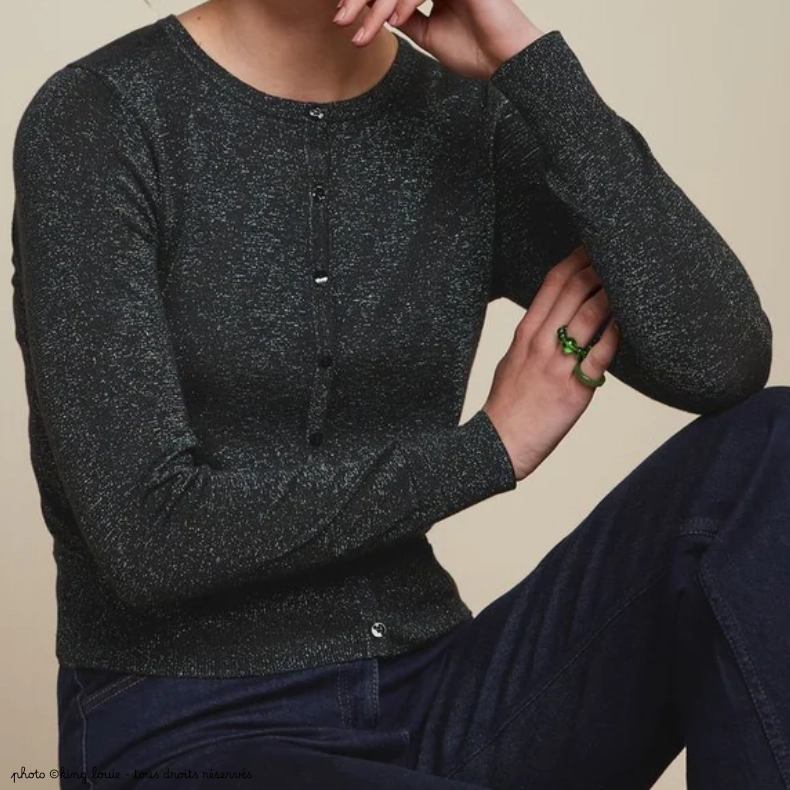 Cardigan à col rond King Louie LAPIS - Noir – Image 3