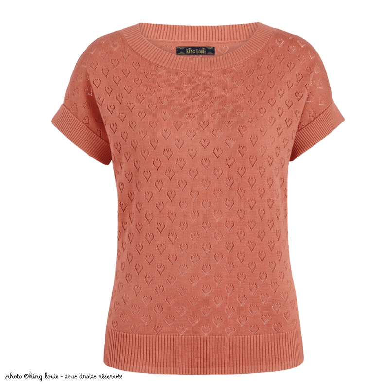 Top manches courtes King Louie col bateau maille cœur - Coloris dusty rose